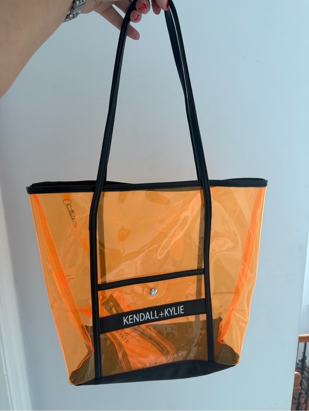 Kendall & Kylie Orange Clear Tote with Black Trim